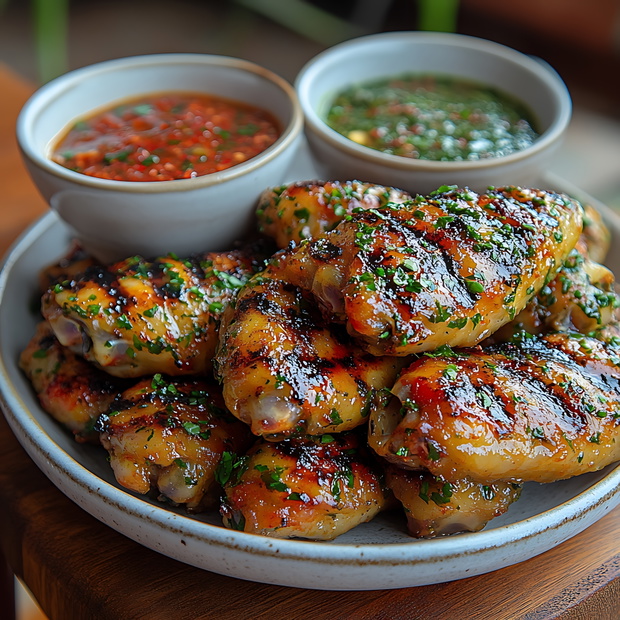 Grilled chicken wings with sauces