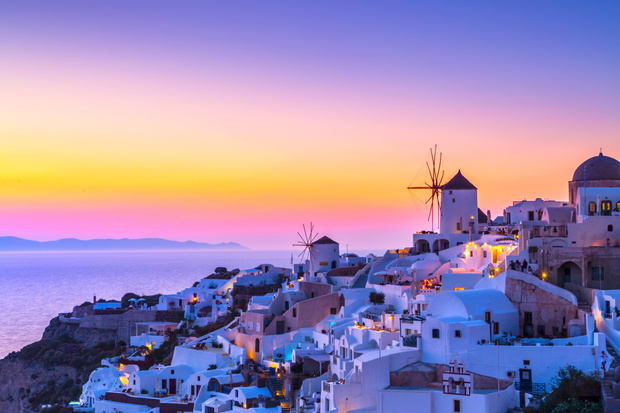 View of Oia the most beautiful village of Santorini island in Gr