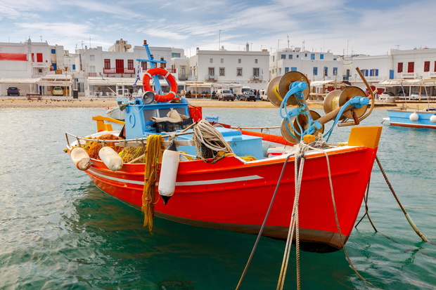 Mykonos. Fishing boats in the bay.