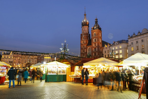 KRAKOW, POLAND - DECEMBER 01, 2016: Annual christmas fair at the Main Market Square