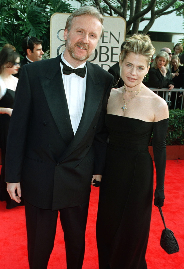 James Cameron and his wife Linda Hamilton arrive for the 55th annual Golden Globe Awards in Beverly ..