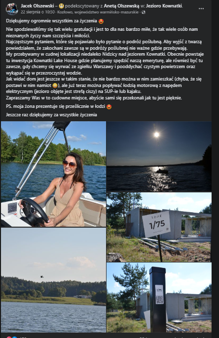 Jacek Olszewski, Aneta Olszewska, screen FB