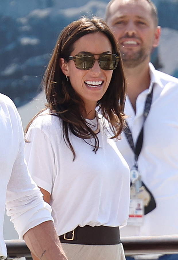 Hollywood star Brad Pitt and his new girlfriend Ines de Ramon are seen arriving at Marco Polo Airport in Venice for the 81st Venice International Film Festival