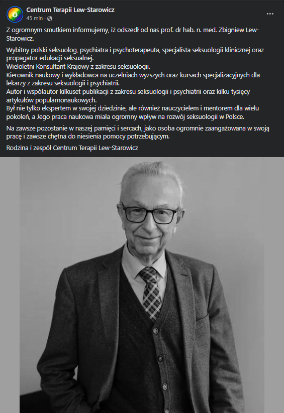 Profesor Zbigniew Lew-Starowicz nie żyje