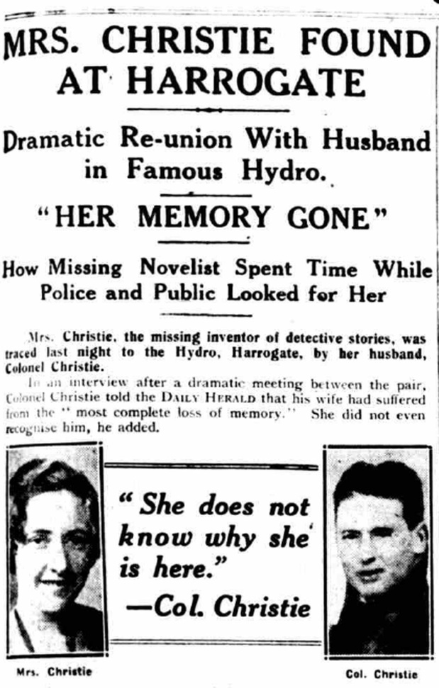 English: Newspaper article about Archibald Christie and his wife Agatha Christie at Harrogate . 1926 91 Christie at Hydro