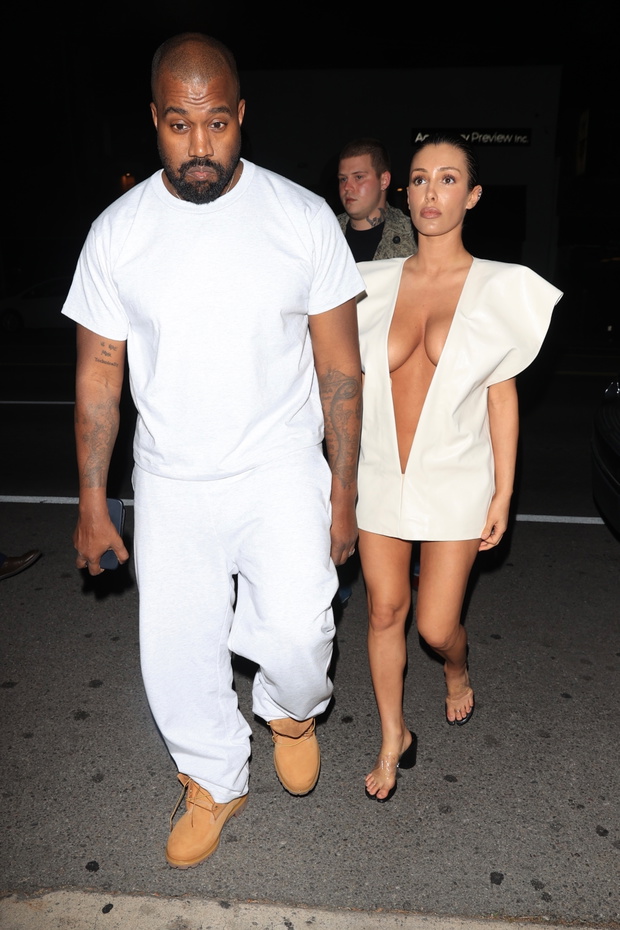 Kanye West &amp; wife Bianca Censori match in all white ensembles while arriving at Ty Dolla Sign birthday party in WeHo