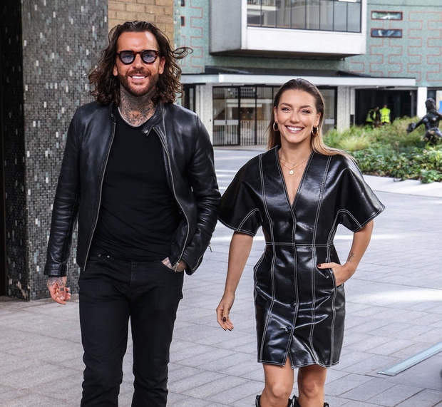 "Strictly Come Dancing" duo Pete Wicks and Jowita Przystal are seen in co-ordinating leather outfits as they leave Television Centre in London after an appearance on "Loose Women"