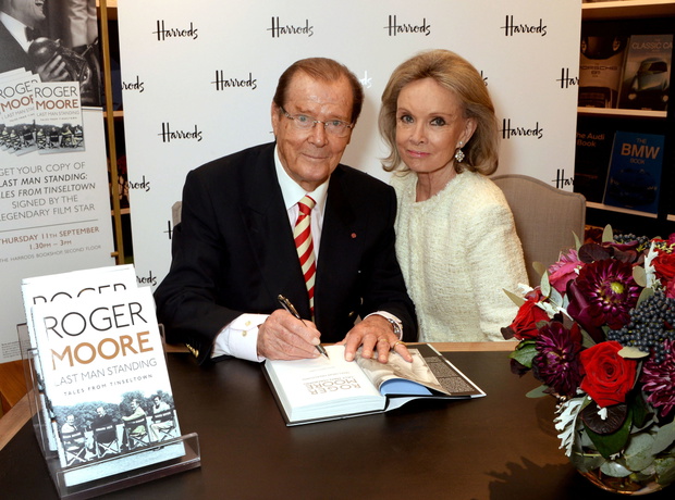 Roger Moore Signs Copies Of His New Book "Last Man Standing: Tales from Tinseltown" At Harrods Bookshop