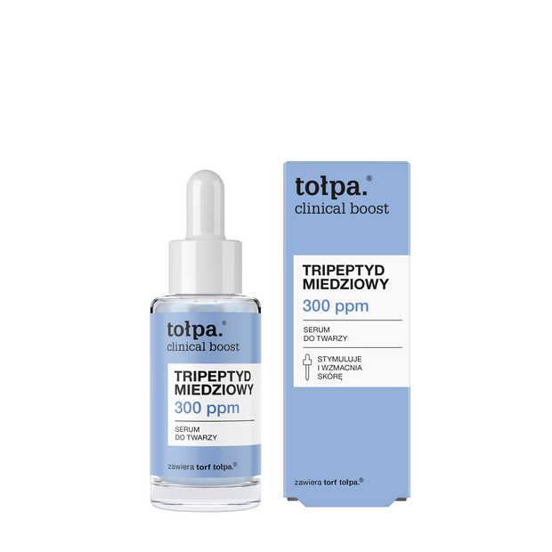 Tołpa clinical boost serum do twarzy tripeptyd miedziowy 300 ppm cena ok. 40 zł (30 ml) buteleczka + kartonik