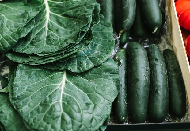 Fresh vegetables and fruit at farmers market