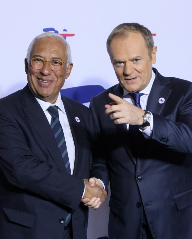 Przewodniczący Rady Europejskiej Antonio Costa, premier Donald Tusk, gala otwarcia polskiej prezydencji w Radzie Unii Europejskiej, Warszawa, 03.01.2025 r.