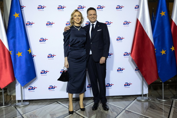 Szymon Hołownia, żona Urszula Brzezińska-Hołownia, gala otwarcia polskiej prezydencji w Radzie Unii Europejskiej, Warszawa, 03.01.2025 r.