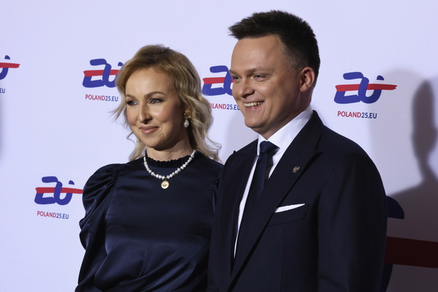 Szymon Hołownia, żona Urszula Brzezińska-Hołownia, gala otwarcia polskiej prezydencji w Radzie Unii Europejskiej, Warszawa, 03.01.2025 r.
