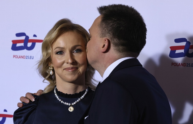 Szymon Hołownia, żona Urszula Brzezińska-Hołownia, gala otwarcia polskiej prezydencji w Radzie Unii Europejskiej, Warszawa, 03.01.2025 r.