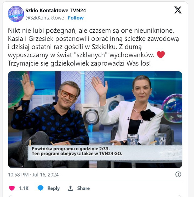 Szkło Kontaktowe, Katarzyna Kasia screen posta na platformie X