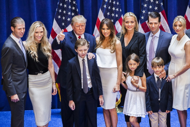 Eric Trump, Lara Yunaska Trump, Donald Trump, Barron Trump, Melania Trump, Vanessa Haydon Trump, Kai Madison Trump, Donald Trump Jr., Donald John Trump III i Ivanka Trump. 16.06.2015 rok