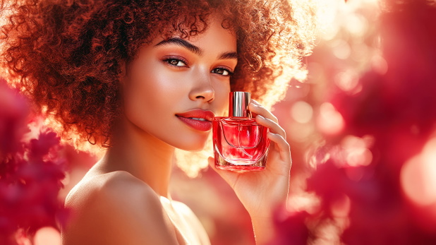 kobieta z czerwonymi perfumami