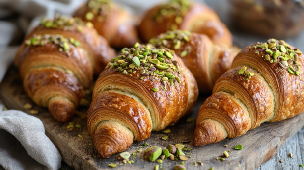 świeże croissanty z pistacjami