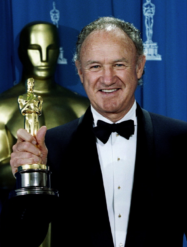 Actor Gene Hackman holds his Oscar March 29, after winning the award for Best Supporting Actor for h..