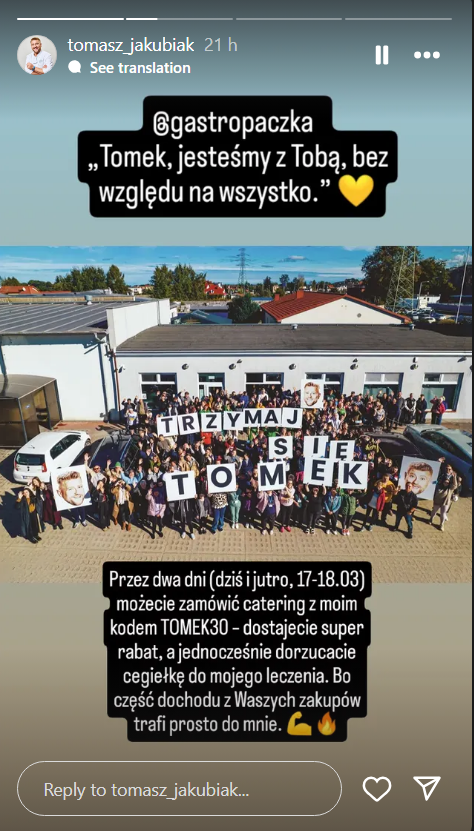 Tomasz Jakubiak, zrzut ekranu instastories