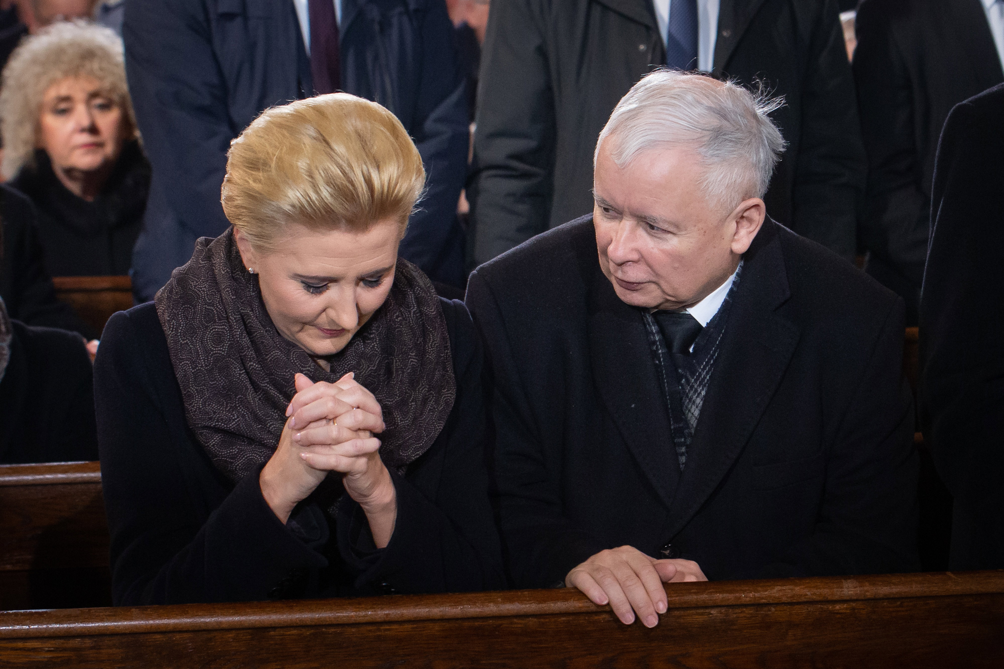 Jarosław Kaczyński, Agata Kornhauser-Duda, Warszawa, 16.02.2019. Msza pogrzebowa Jana Olszewskiego w Bazylice Archikatedralnej sw. Jana Chrzciciela