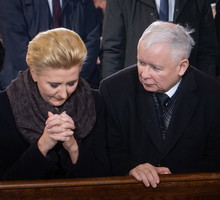 Jarosław Kaczyński, Agata Kornhauser-Duda, Warszawa, 16.02.2019. Msza pogrzebowa Jana Olszewskiego w Bazylice Archikatedralnej sw. Jana Chrzciciela