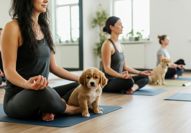 Puppy joga, czyli joga ze szczeniaczkami.