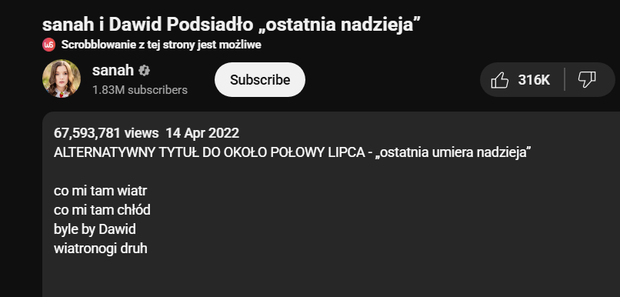 2025-05-05 23_54_44-sanah i Dawid Podsiadło „ostatnia nadzieja” - YouTube