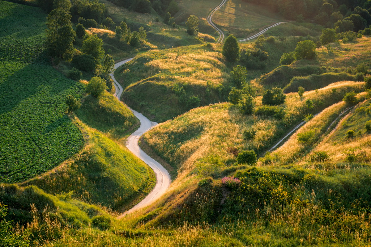Winding road on Ponidzie, Swietokrzyskie, Poland