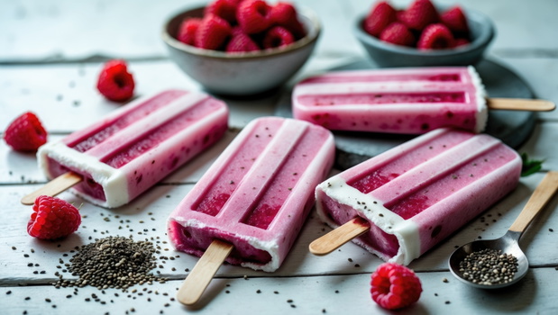 Homemade Vegan Berry Coconut Milk Popsicles with Chia Seeds - Refreshing Summer Snack