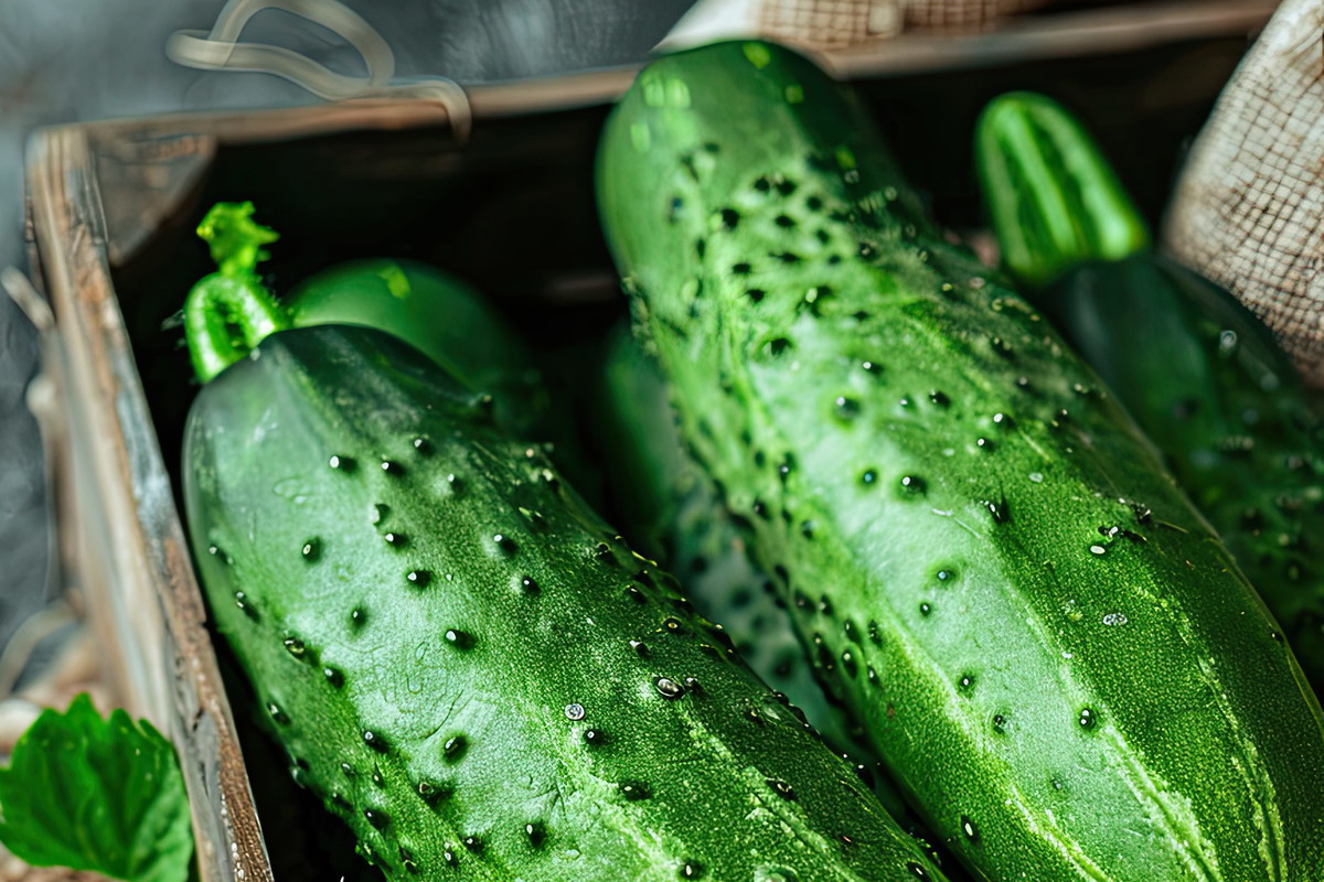 Fresh green organic cucumbers with a rustic touch