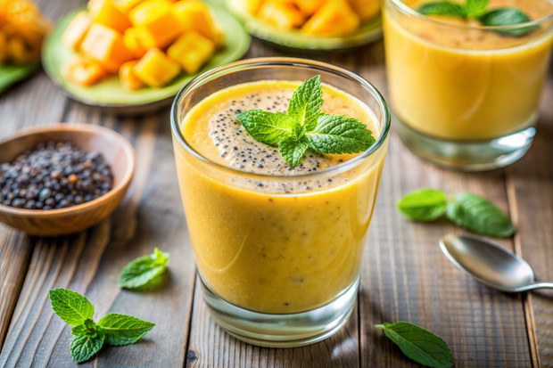 Koktajl na bazie pomarańczy, mango i chia