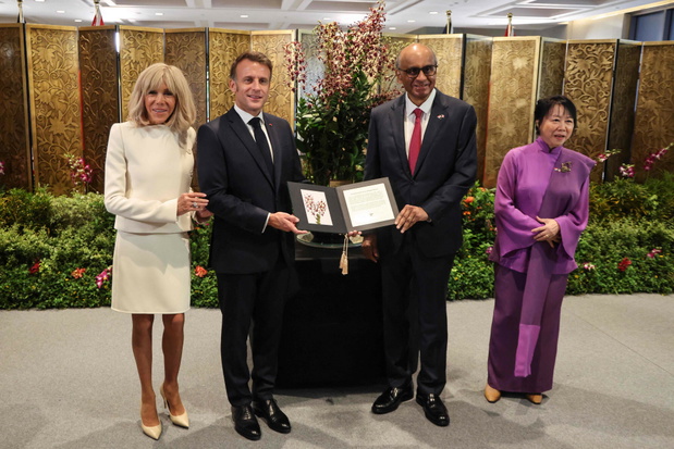 Emmanuel Macron, Brigitte Macron, Tharman Shanmugaratnam, Jane Ittogi, wizyta w Singapurze, parlament, 30.05.2025 r.