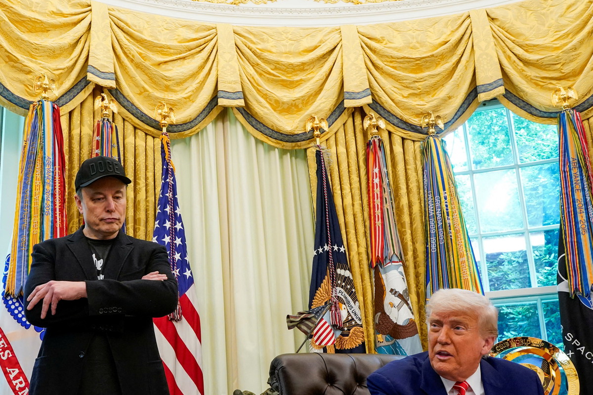 U.S. President Donald Trump and Elon Musk attend a press conference at the White House