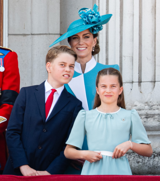 Księżna Kate, książę George, księżniczka Charlotte. Trooping The Colour 2025