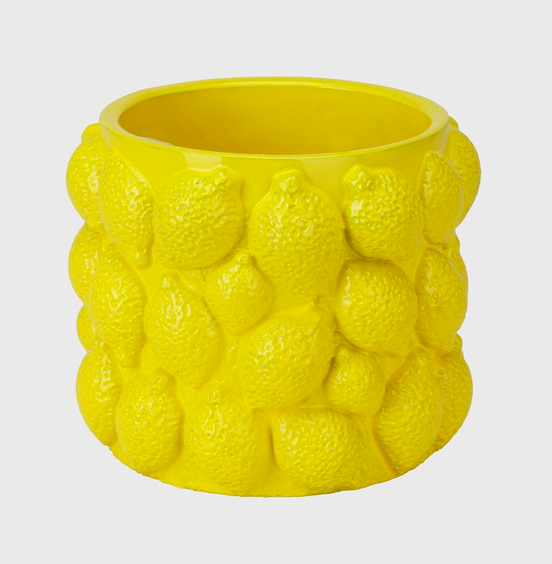 Osłonka na doniczkę LEMONI nieregularny kształt żółty 16,5x14 cm, Homla, 59,99 zł.