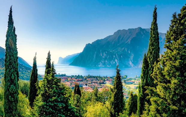 Beautiful aerial view of Torbole, Lake Garda (Lago di Garda) and