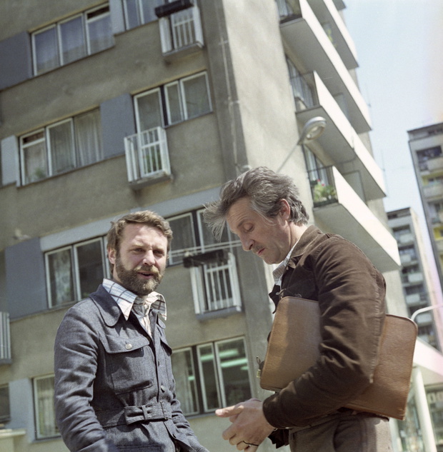 Leonard Pietraszak, Andrzej Kopiczyński, plan serialu „Czterdziestolatek”, TVP, 1974 rok