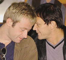 Cezary Pazura, Olaf Lubaszenko, konferencja prasowa filmu „E=mc2”, Polska, 2001 rok - jamnik