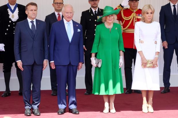 Król Karol, Królowa Camilla, Emmanuel Macron, Brigitte Macron, 8 lipca 2025, Prezydent Macron z wizytą w Wielkiej Brytanii