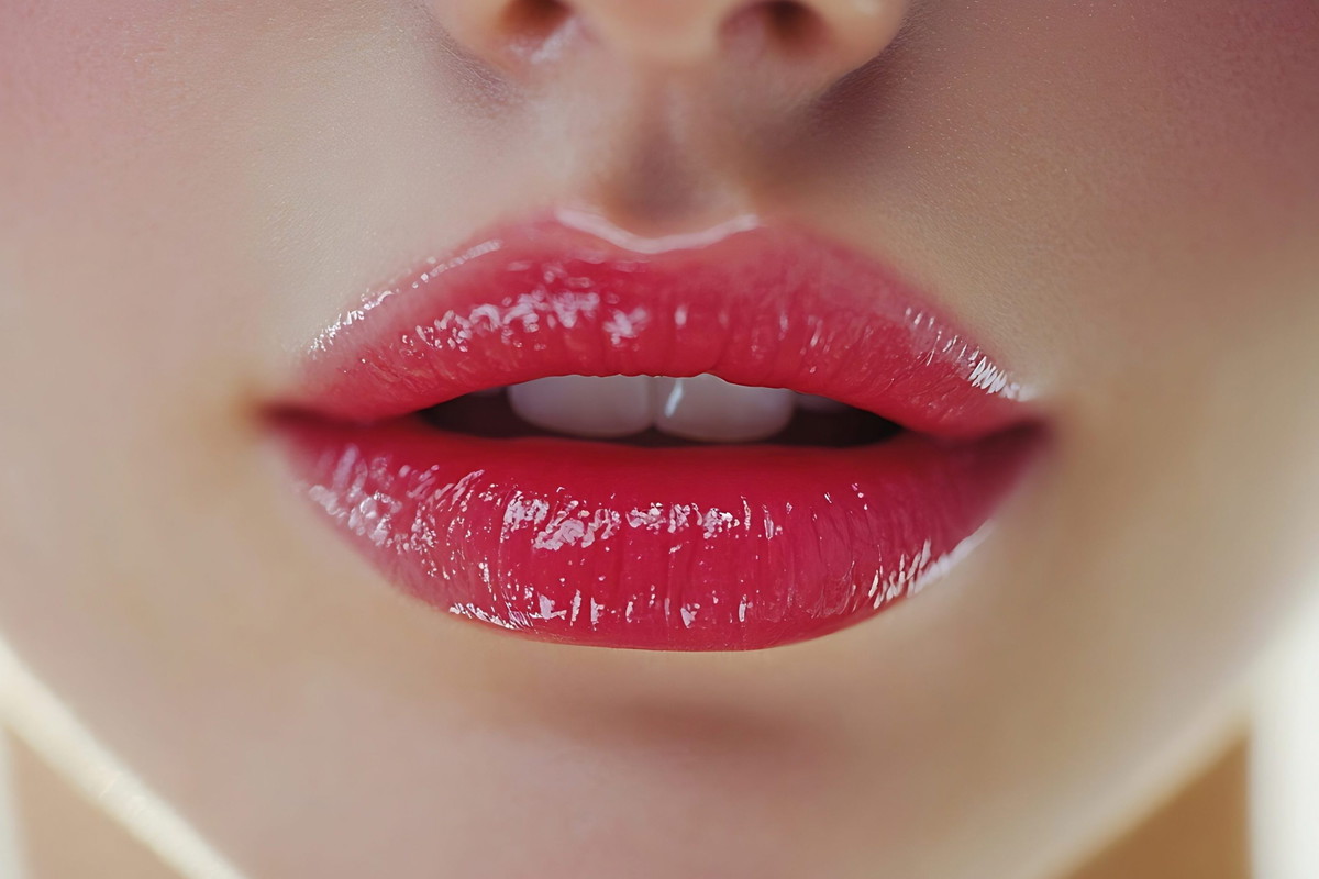 Sexual full lips Natural gloss of lips and womans skin The mouth is closed Increase in lips cosmetology Natural lips Great summer mood with open eyes fashion jewelry Pink lip gloss : Generative AI