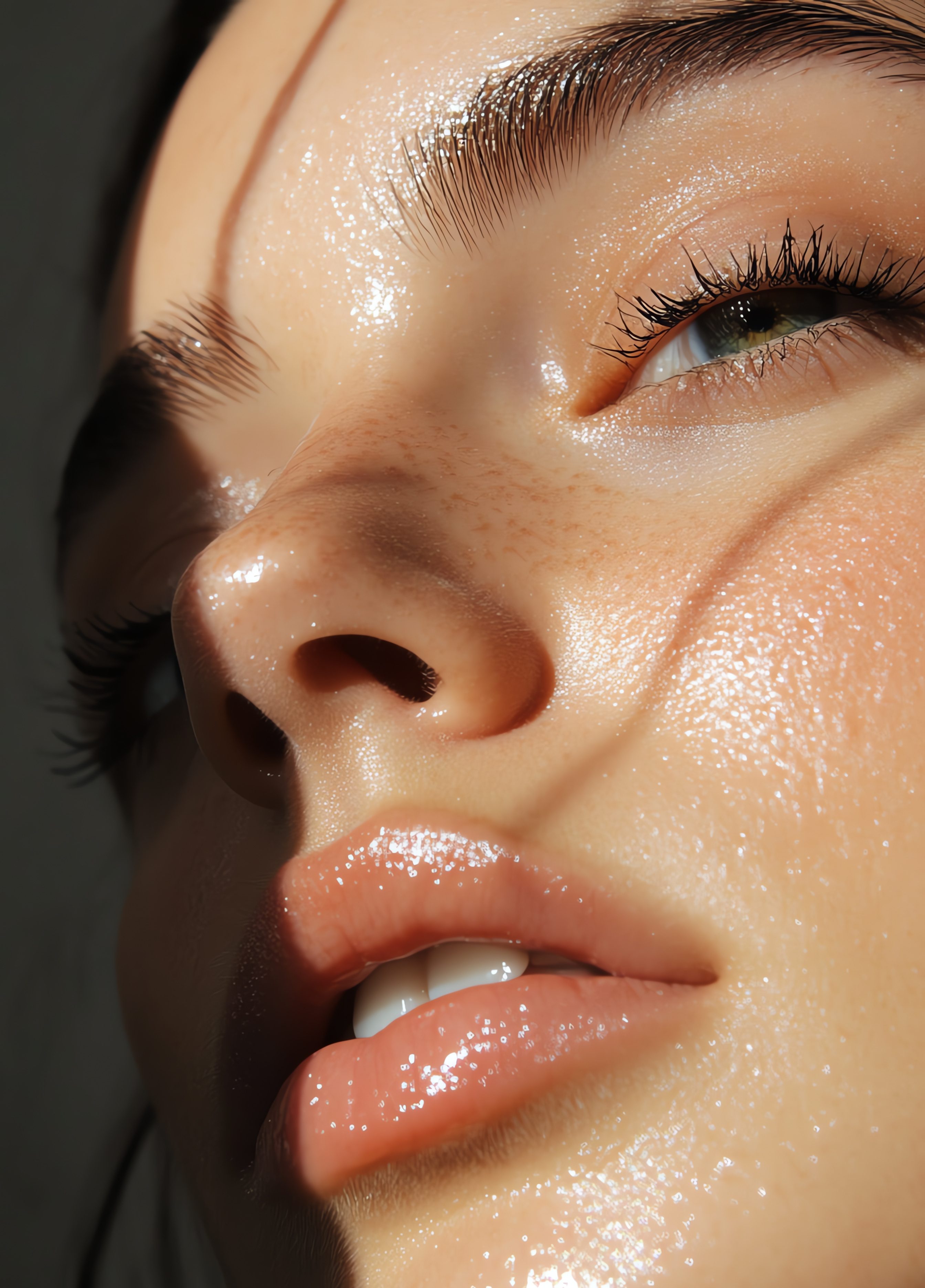 Close-up of a glowing feminine face.