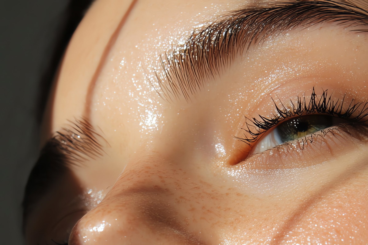 Close-up of a glowing feminine face.