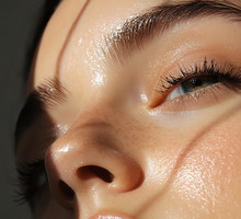 Close-up of a glowing feminine face.