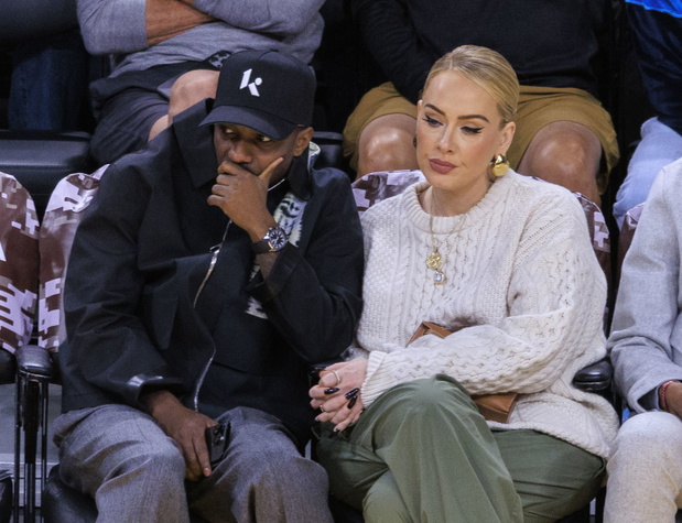Adele and Rich Paul at Lakers vs. Mavericks game