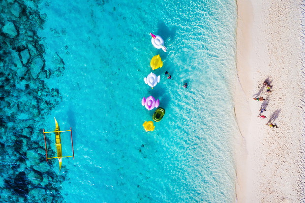 Aerial view of beach in Boracay Island, Western Visayas, Philippines.
