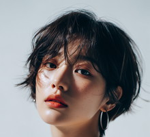 Korean Woman with Short Hair in White Outfit Beauty Portrait, Minimal Beauty Shoot of Asian Model with Short Hair in White, 20s Korean Female Beauty Stock Photo, AI Beauty Model in White Clothing