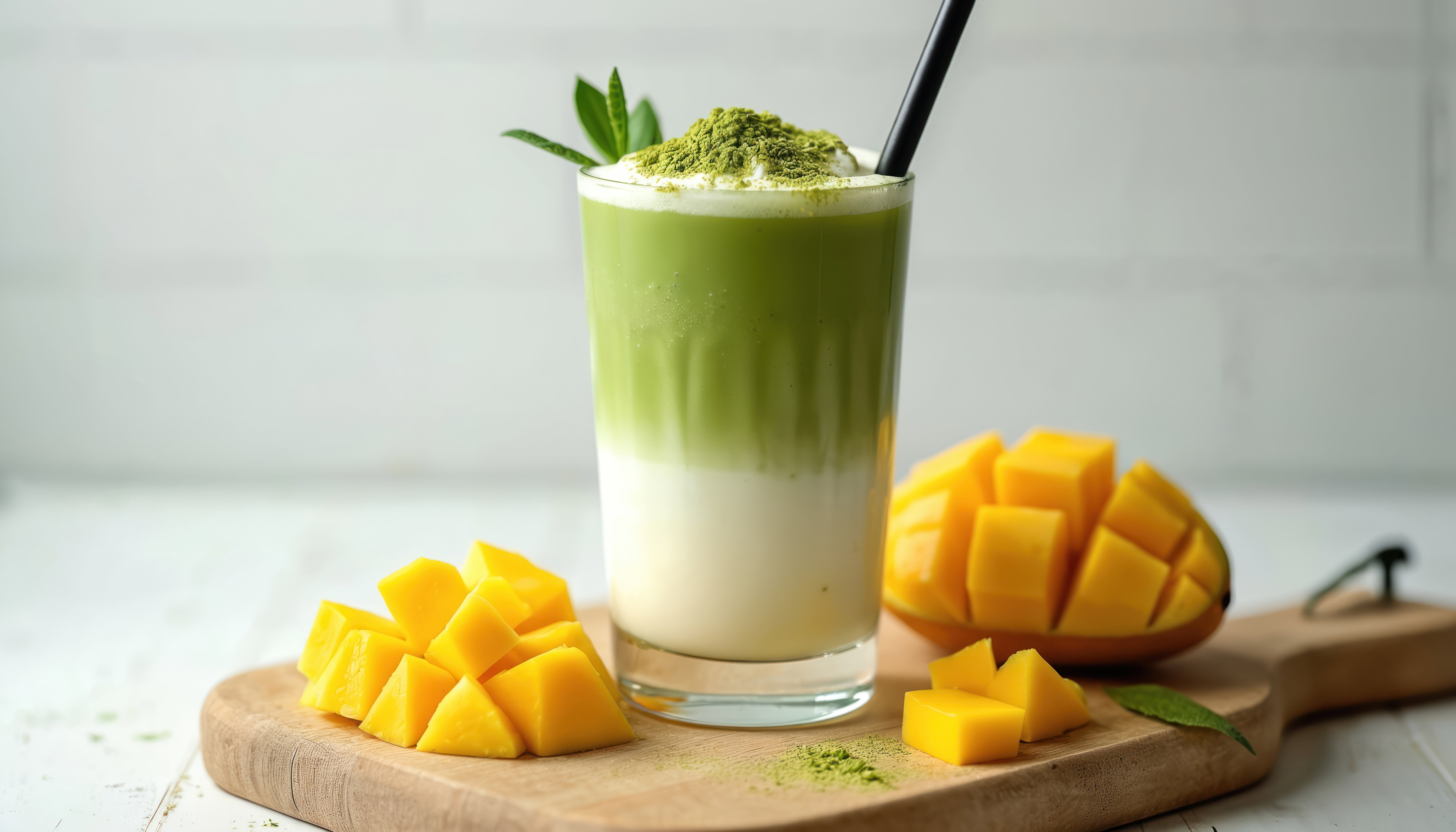 Egzotyczny napój mango matcha.