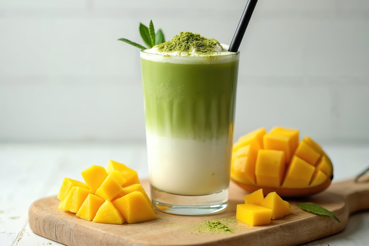 Egzotyczny napój mango matcha.