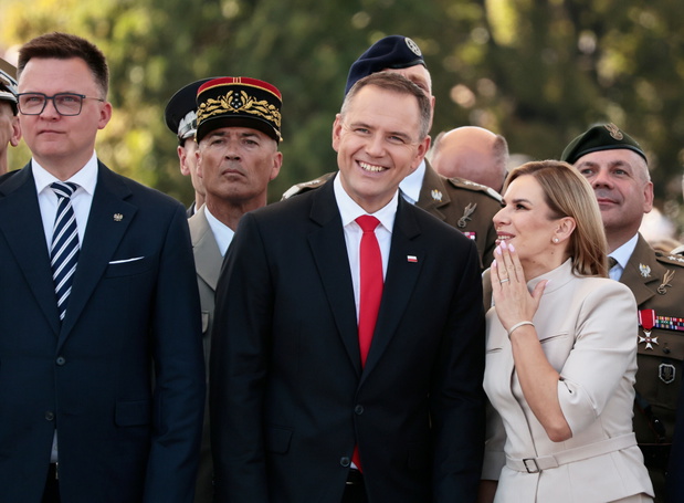 Szymon Hołownia, Karol Nawrocki, Marta Nawrocka, Defilada Wojskowa na Wisłostradzie, Obchody Święta Wojska Polskiego, Warszawa, 15.08.2025 r.